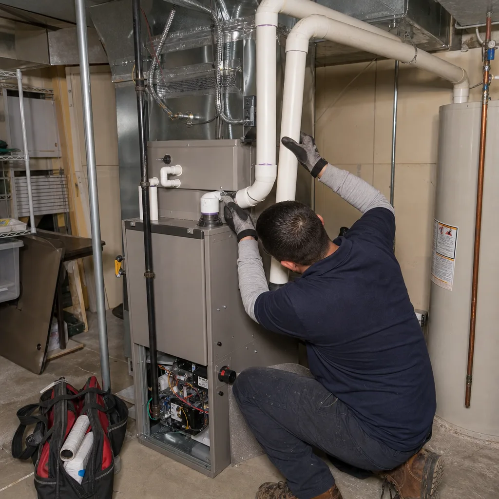 HVAC technician performing professional furnace repair service